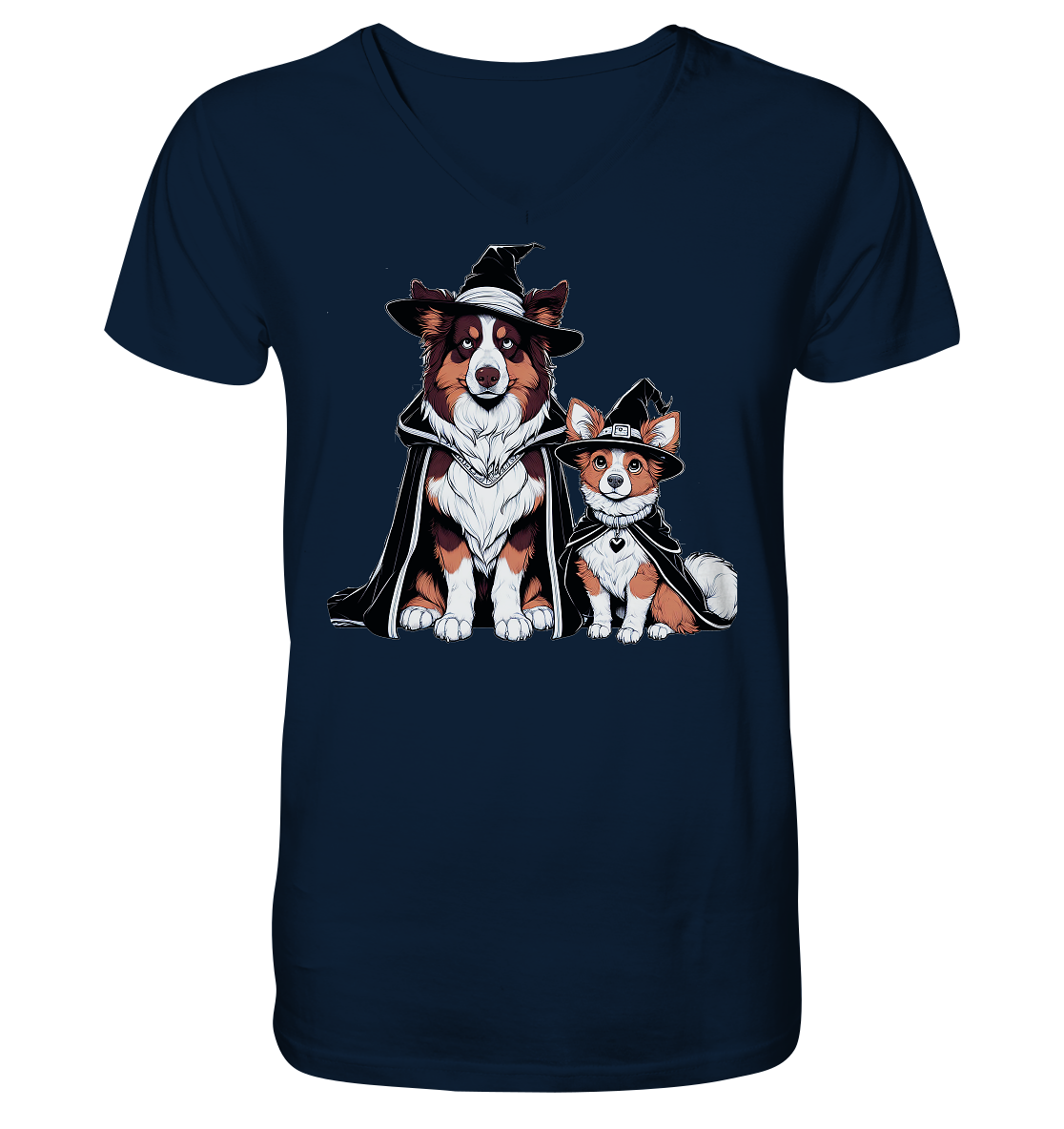 Halloween Wizard Hunde Terrier und Australian Sheppard  - V-Neck Shirt