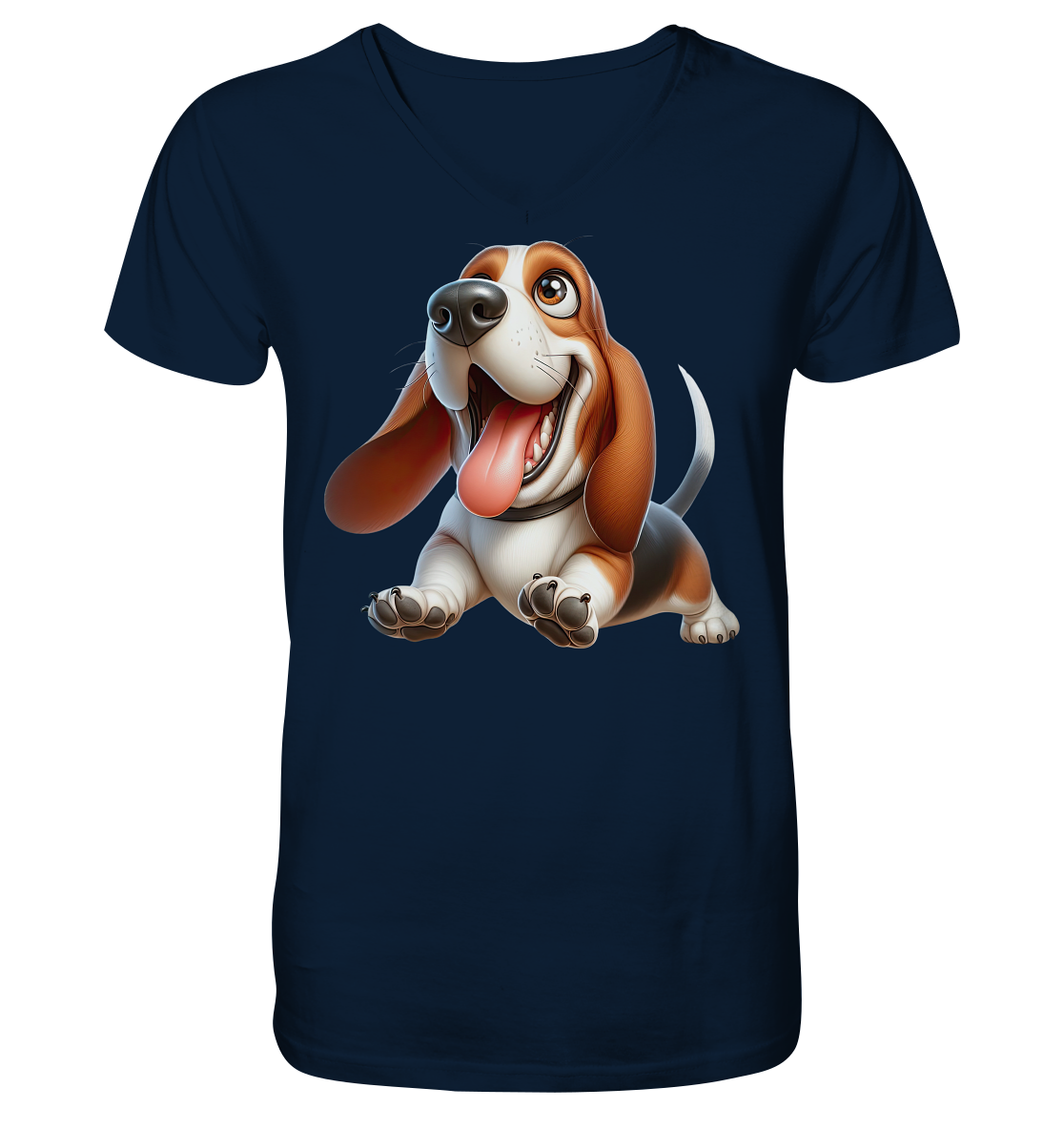 Basset Hound Cartoon personalisierbar - V-Neck Shirt