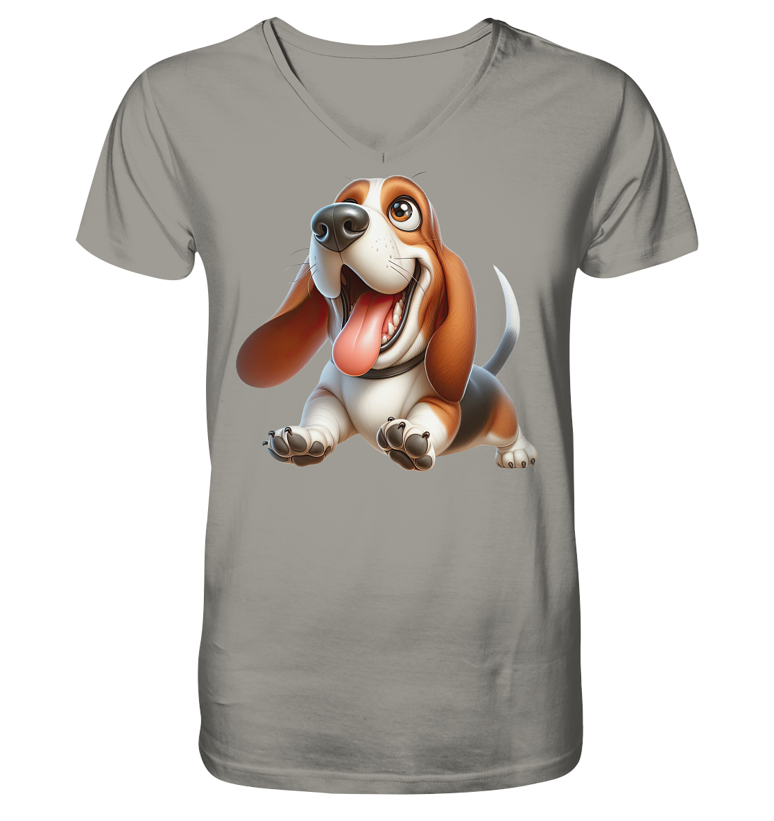 Basset Hound Cartoon personalisierbar - V-Neck Shirt