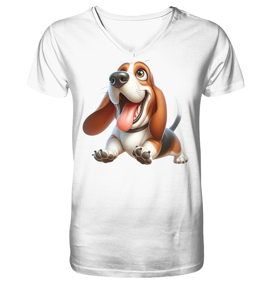 Basset Hound Cartoon personalisierbar - V-Neck Shirt