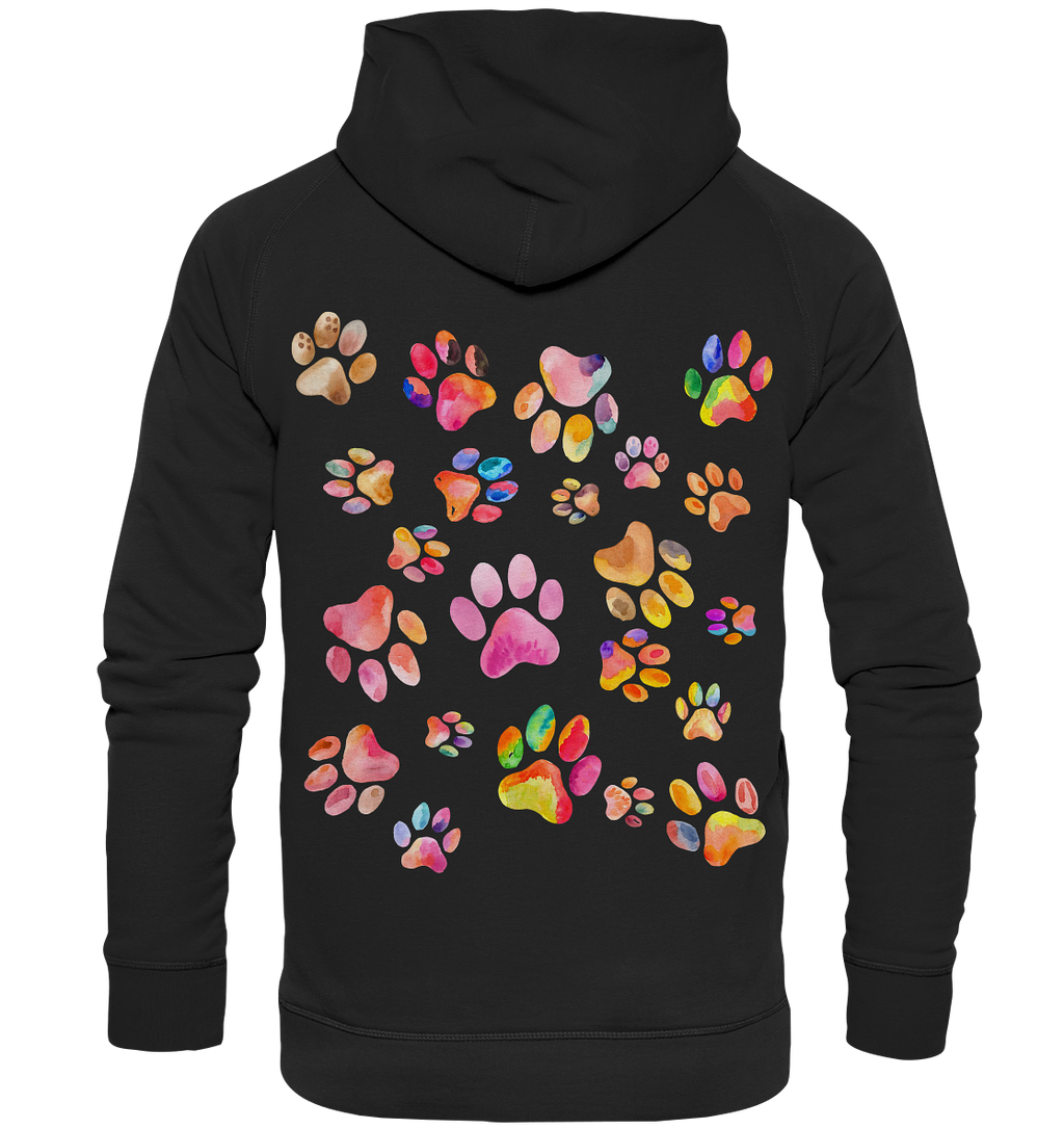 Bunte Pfoten in Herzform, beidseitig gedruckt - Basic Unisex Hoodie