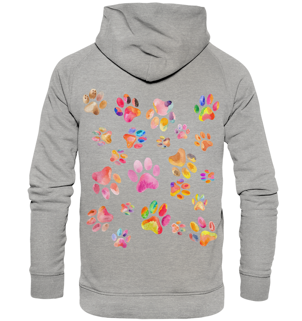 Bunte Pfoten in Herzform, beidseitig gedruckt - Basic Unisex Hoodie