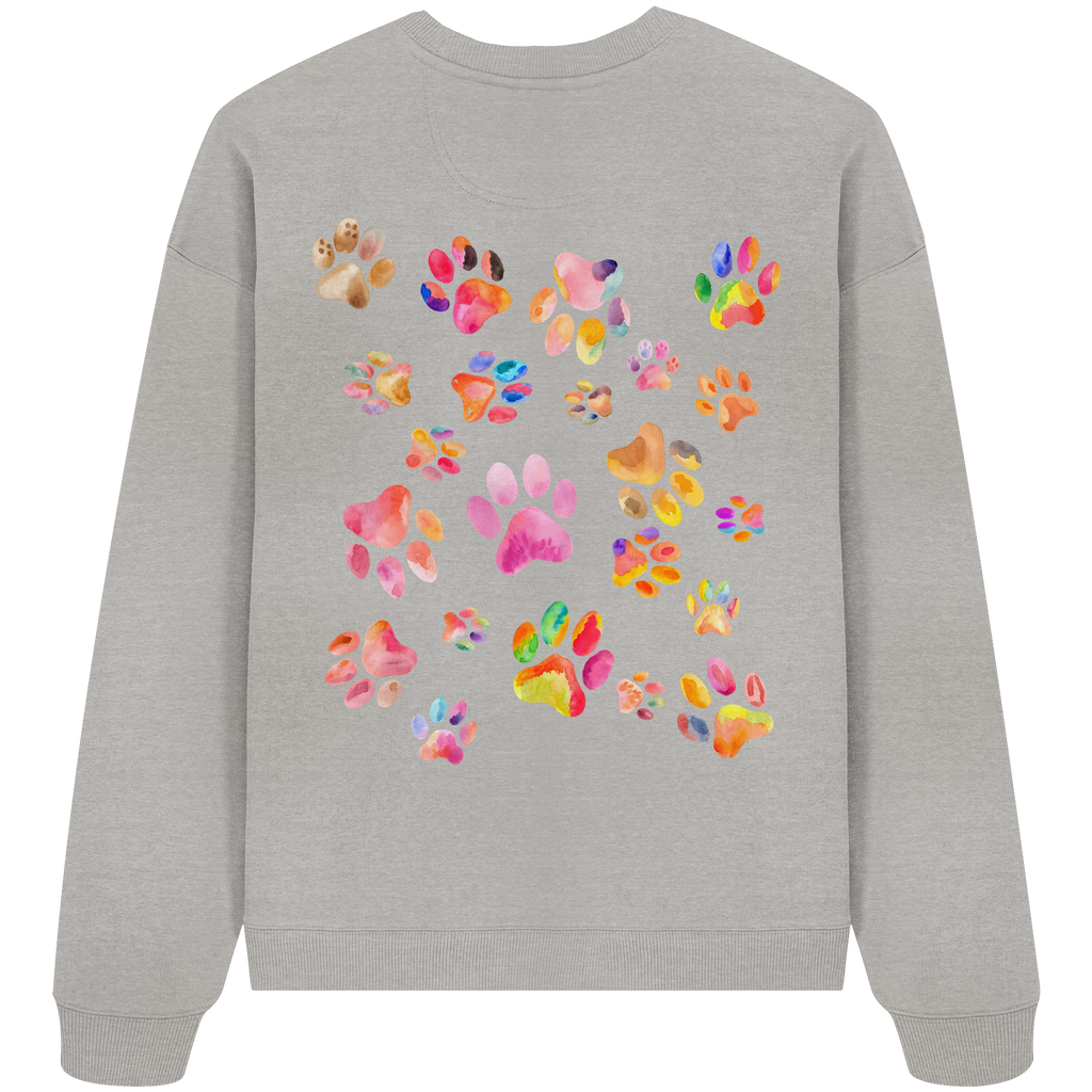 Bunte Pfoten in Herzform, beidseitig gedruckt - Organic Oversize Sweatshirt
