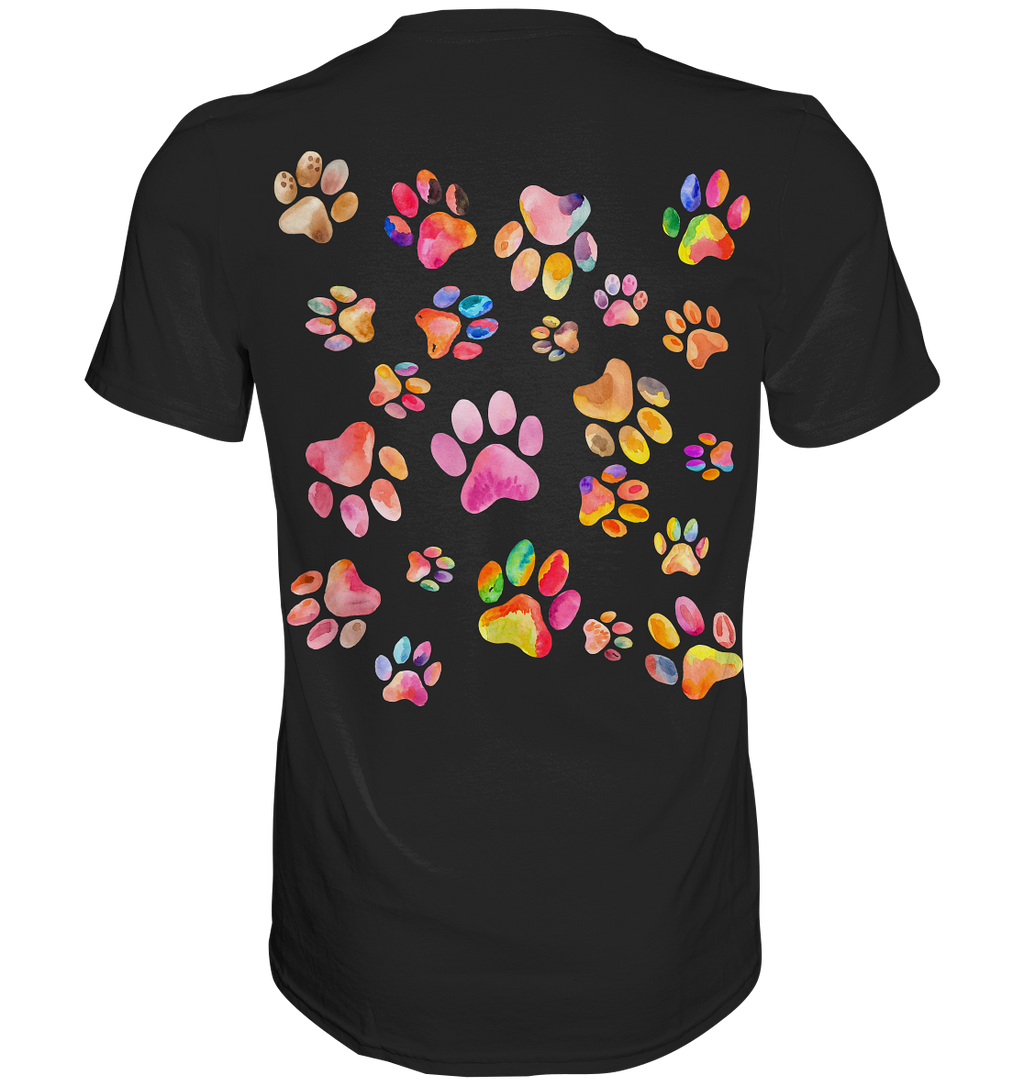 Bunte Pfoten in Herzform, beidseitig gedruckt - Premium Shirt