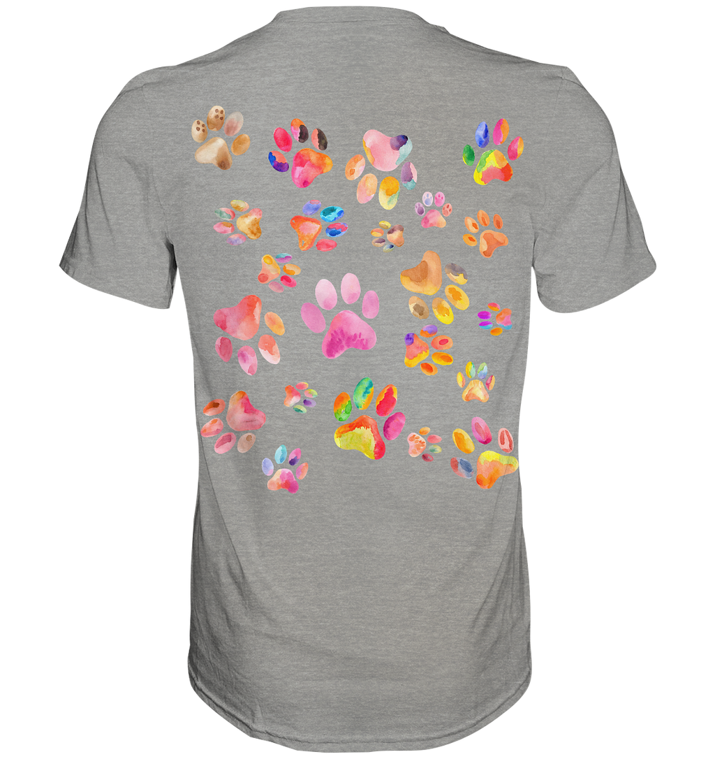 Bunte Pfoten in Herzform, beidseitig gedruckt - Premium Shirt