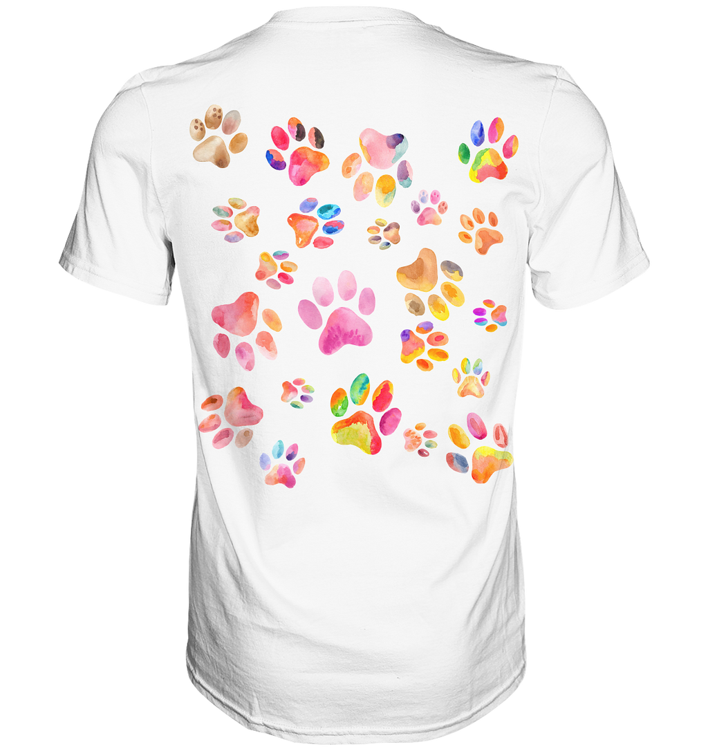 Bunte Pfoten in Herzform, beidseitig gedruckt - Premium Shirt