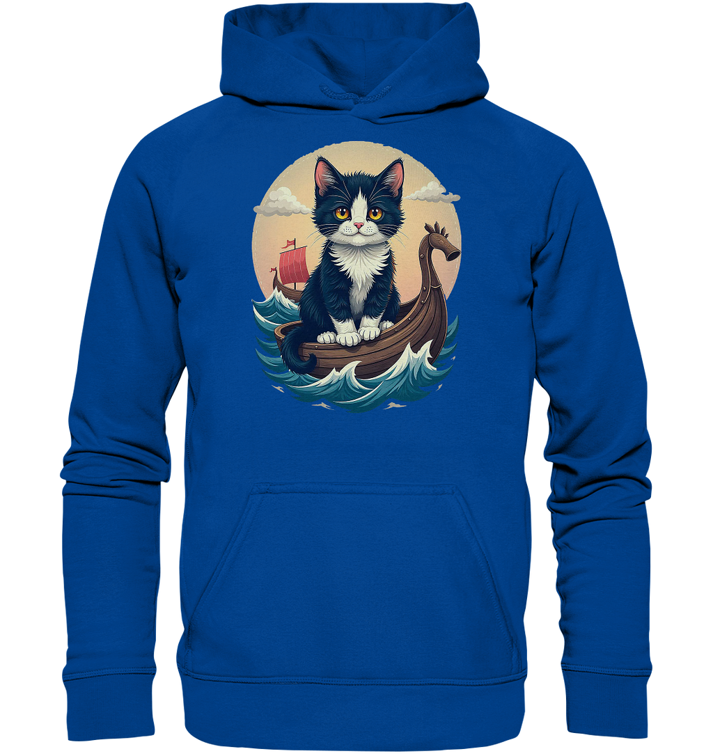 Süsse Katze auf Wikingerschiff Illustration - Basic Unisex Hoodie