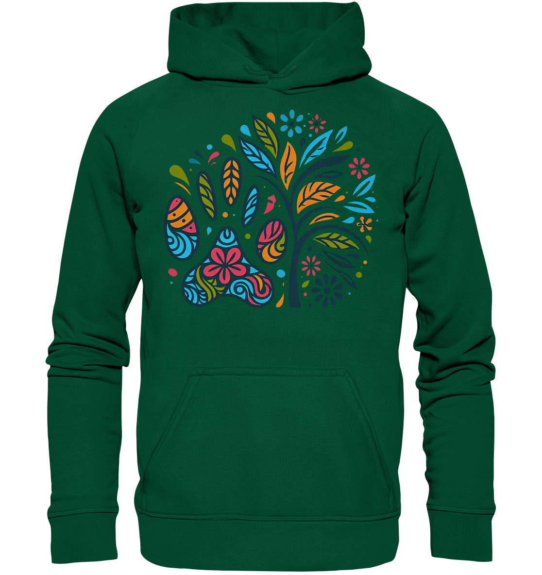 Pfote und Baum Farbenfrohes Design - Basic Unisex Hoodie