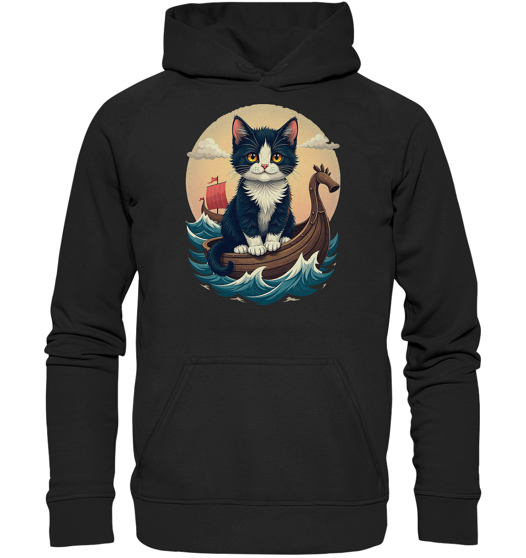 Süsse Katze auf Wikingerschiff Illustration - Basic Unisex Hoodie
