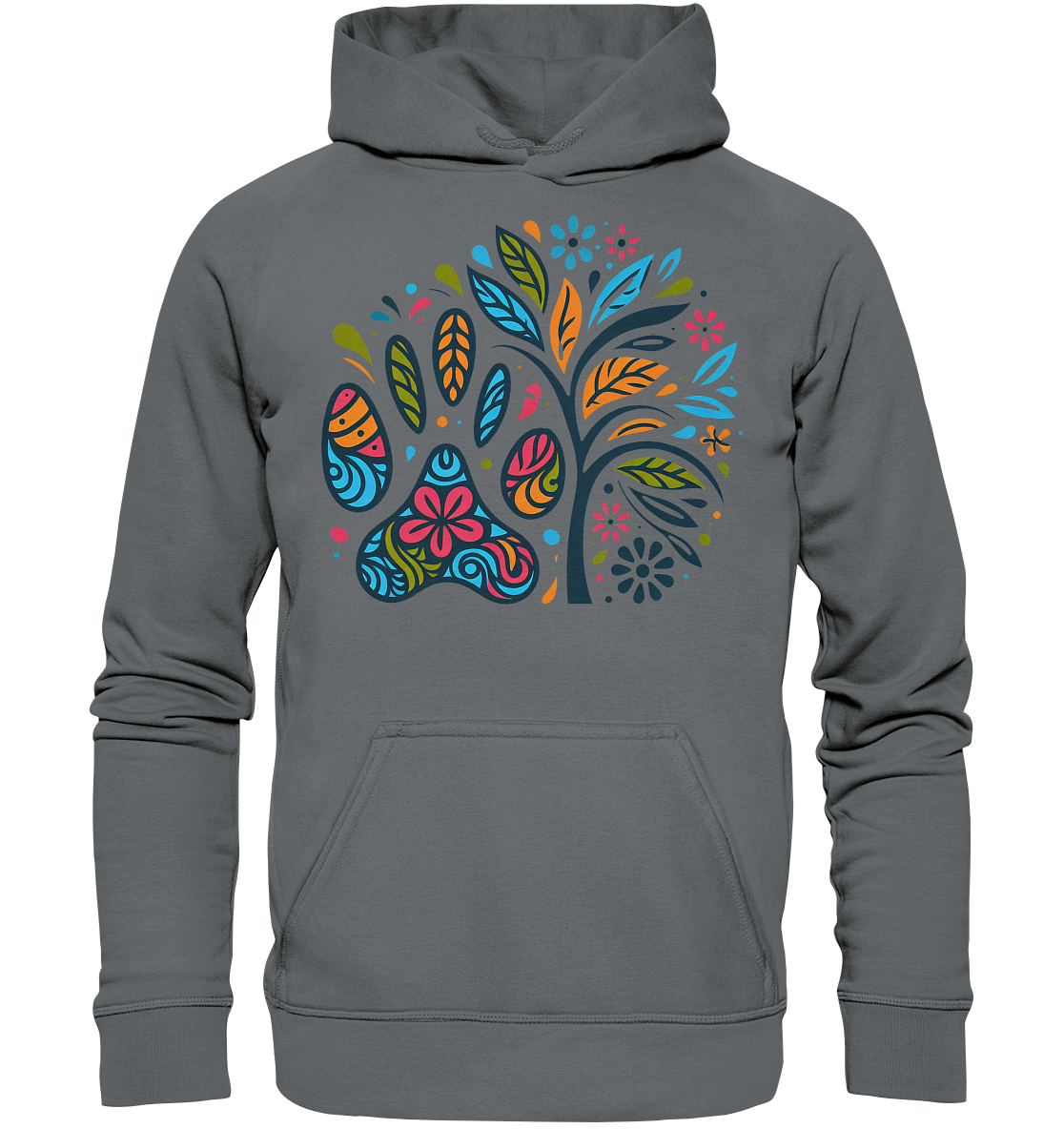 Pfote und Baum Farbenfrohes Design - Basic Unisex Hoodie