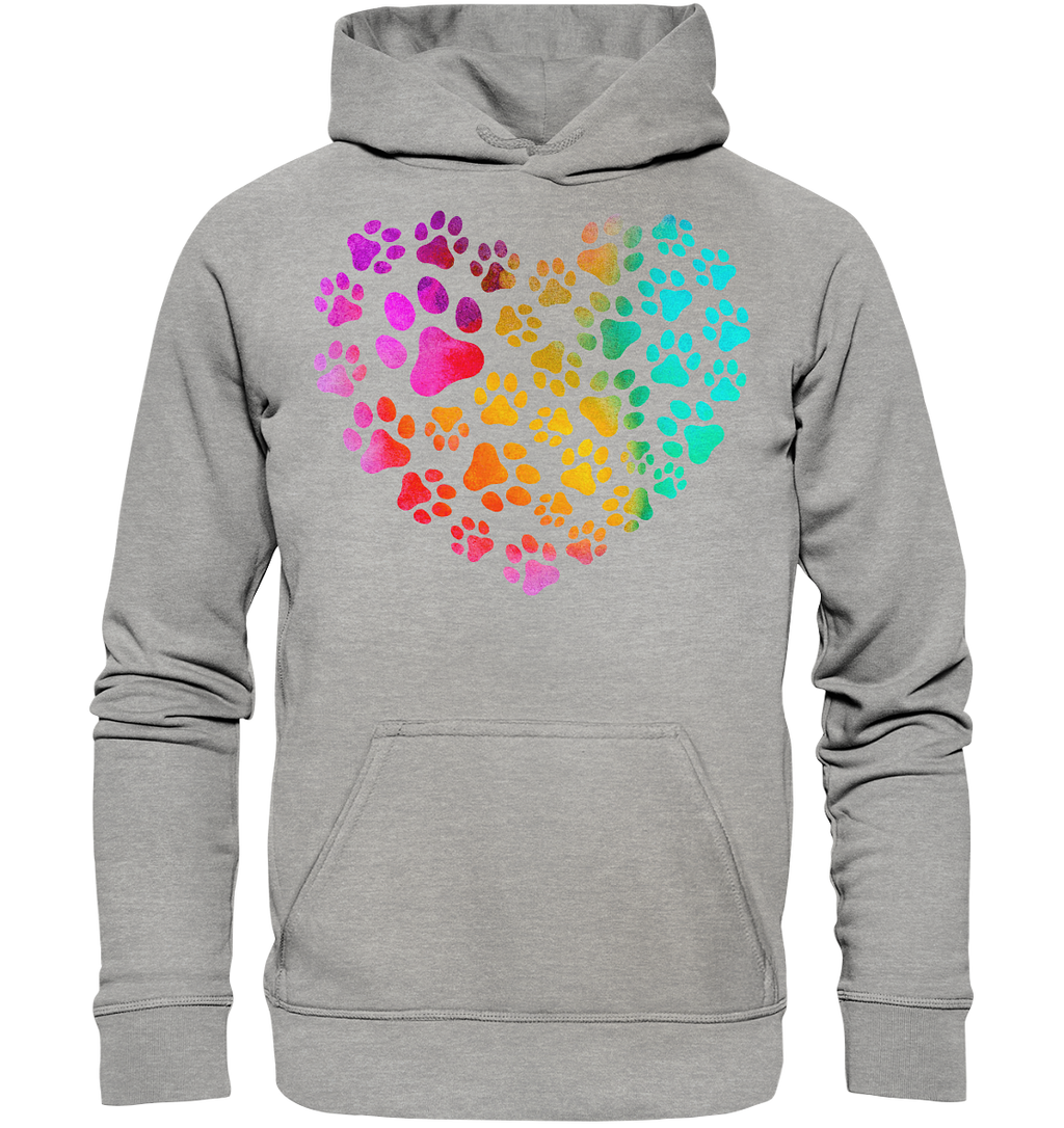 Bunte Pfoten in Herzform, beidseitig gedruckt - Basic Unisex Hoodie