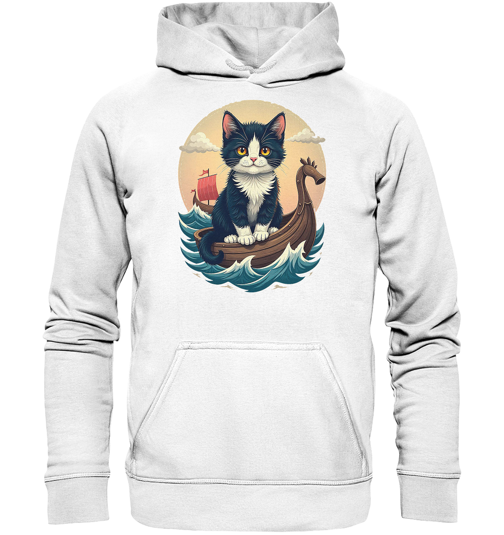 Süsse Katze auf Wikingerschiff Illustration - Basic Unisex Hoodie