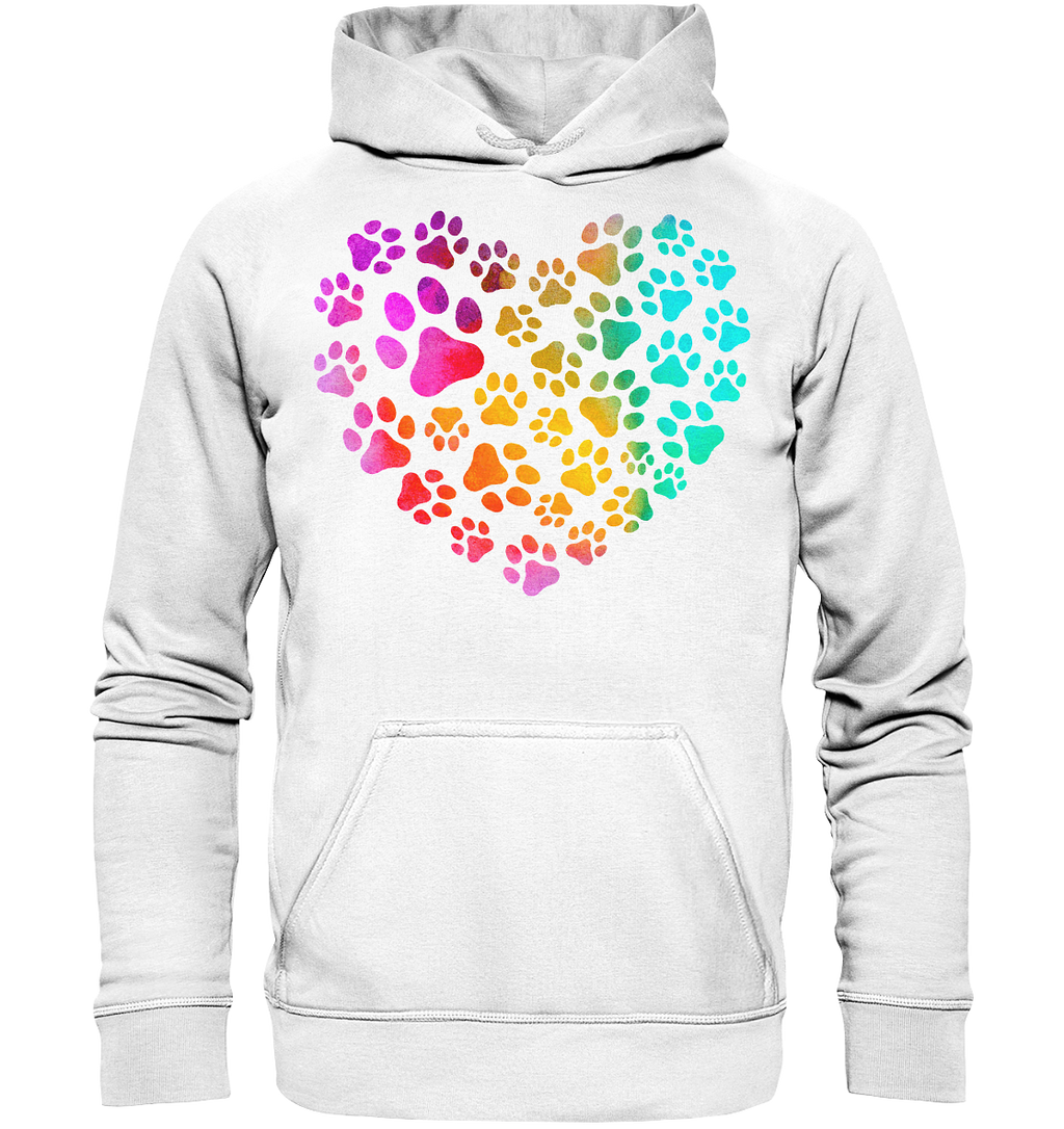 Bunte Pfoten in Herzform, beidseitig gedruckt - Basic Unisex Hoodie