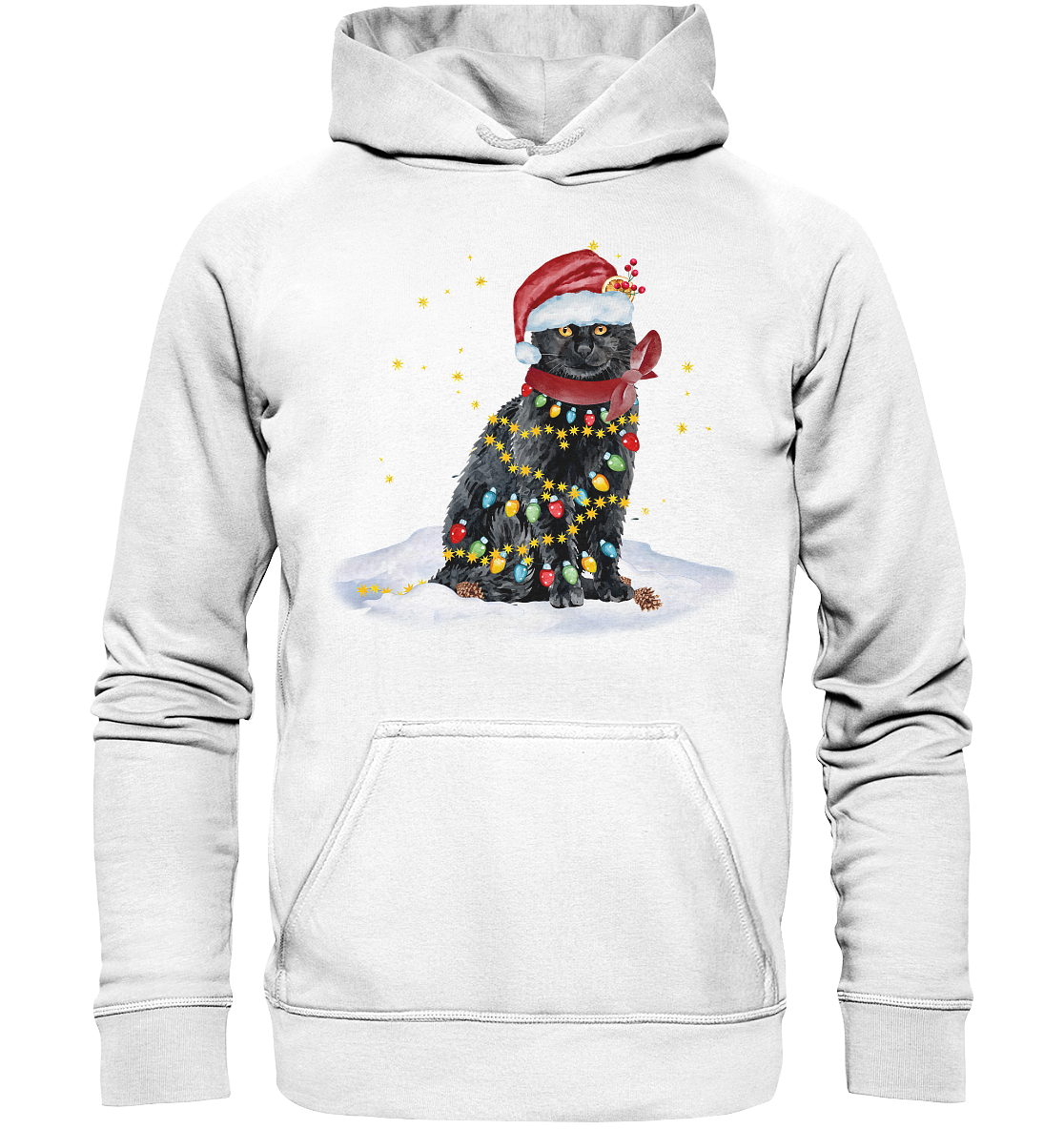 Lustige Weihnachts Katze Zeichnung - Basic Unisex Hoodie
