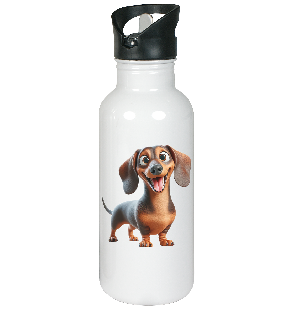 Happy Dackel Cartoon - personalisierbar - Edelstahl-Trinkflasche