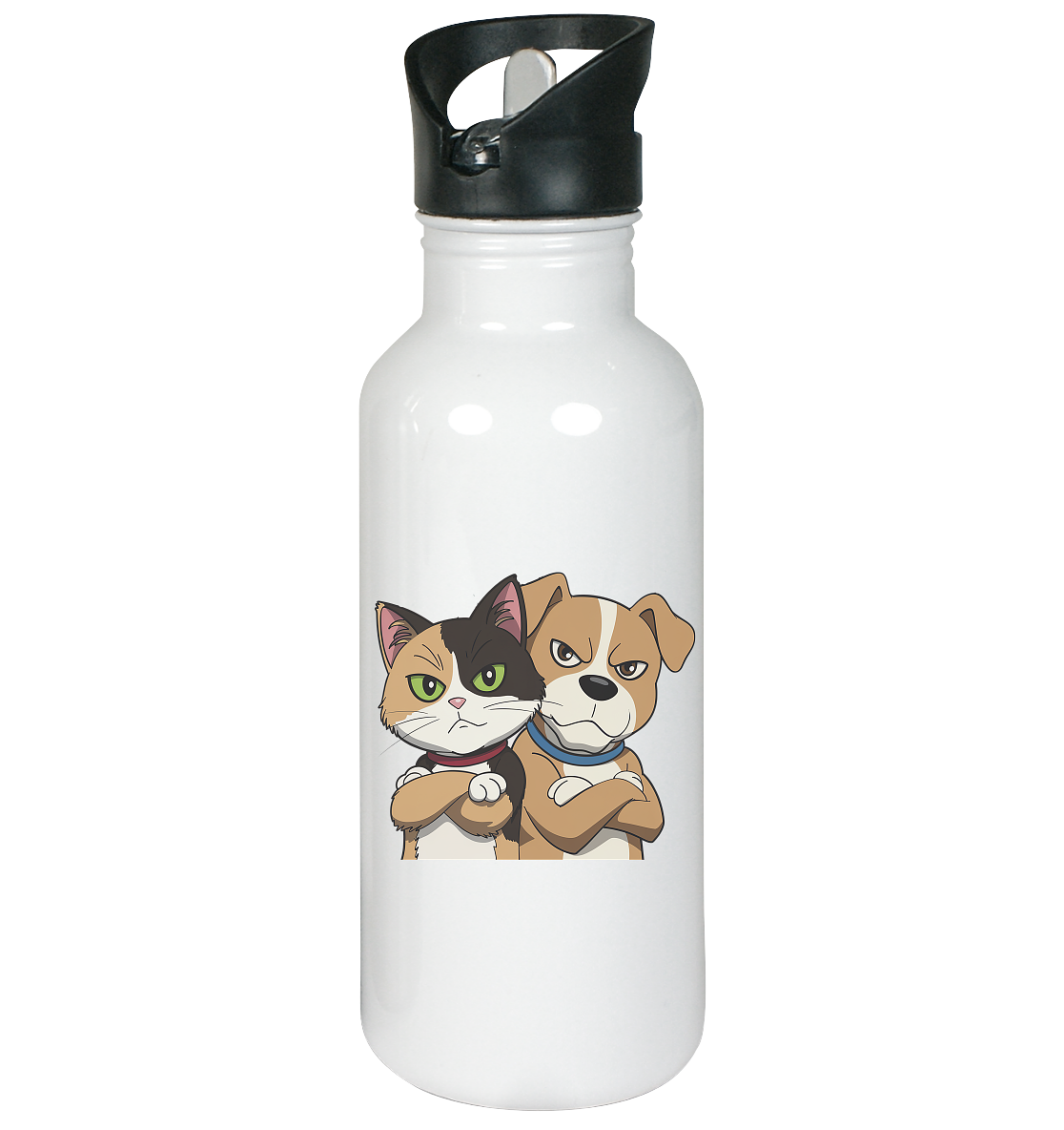 Hund und Katze grumpy - personalisierbar - Edelstahl-Trinkflasche