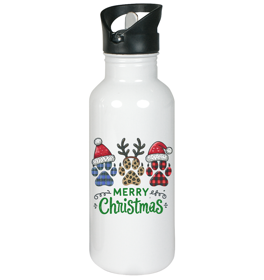 Paw Merry Christmas  - Edelstahl-Trinkflasche