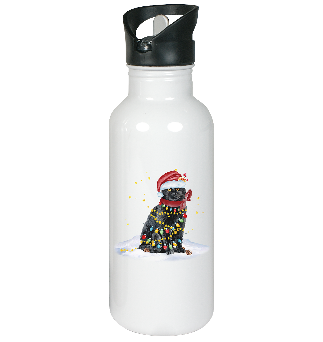 Lustige Weihnachts Katze Zeichnung - Edelstahl-Trinkflasche