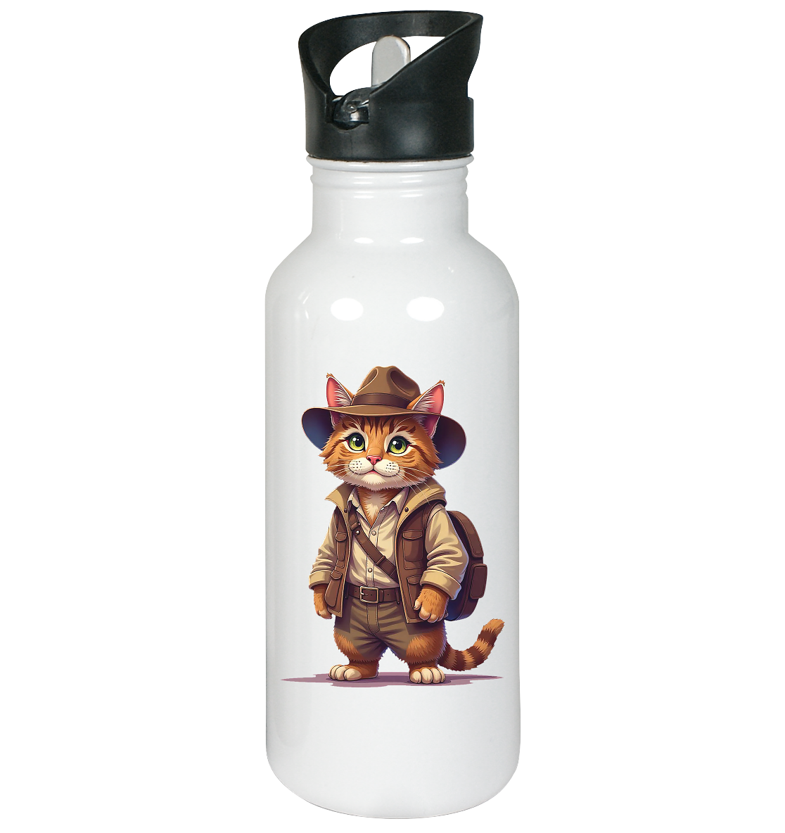 Abenteurer Katze Cartoon  - personalisierbar - Edelstahl-Trinkflasche