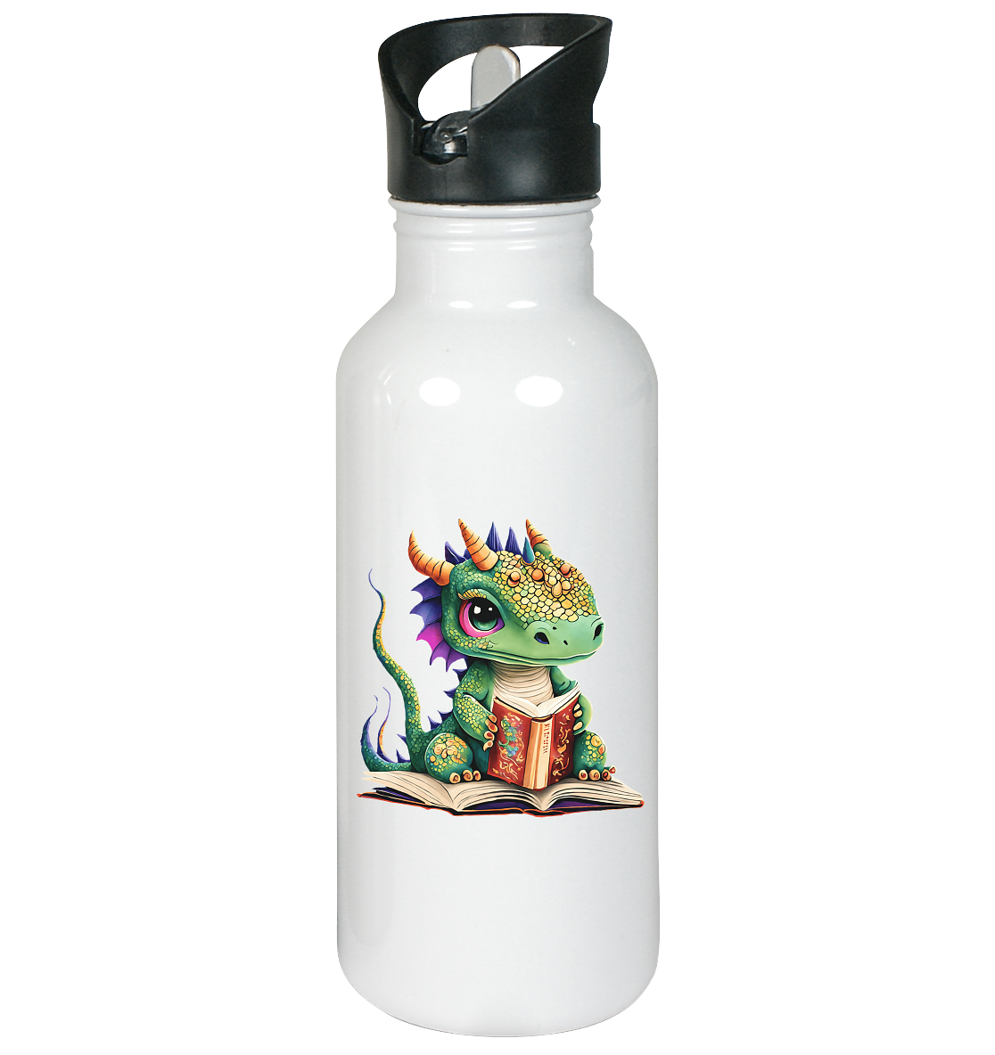 Kleiner lesender Drache -personalisierbar - Edelstahl-Trinkflasche