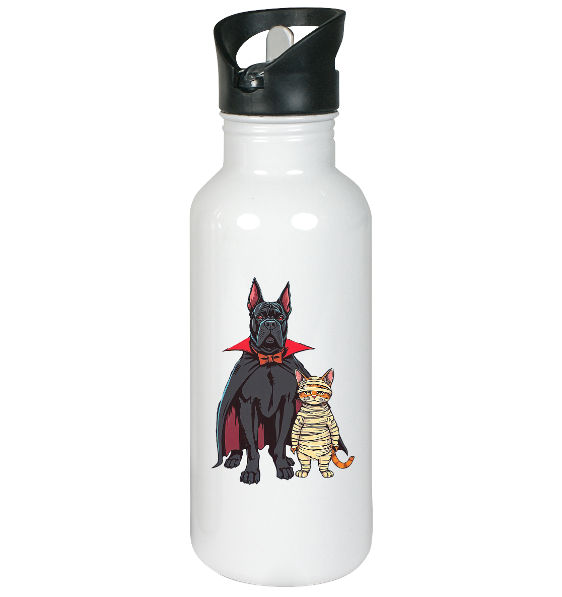Halloween Cane Corso mit Katze als comic - Edelstahl-Trinkflasche