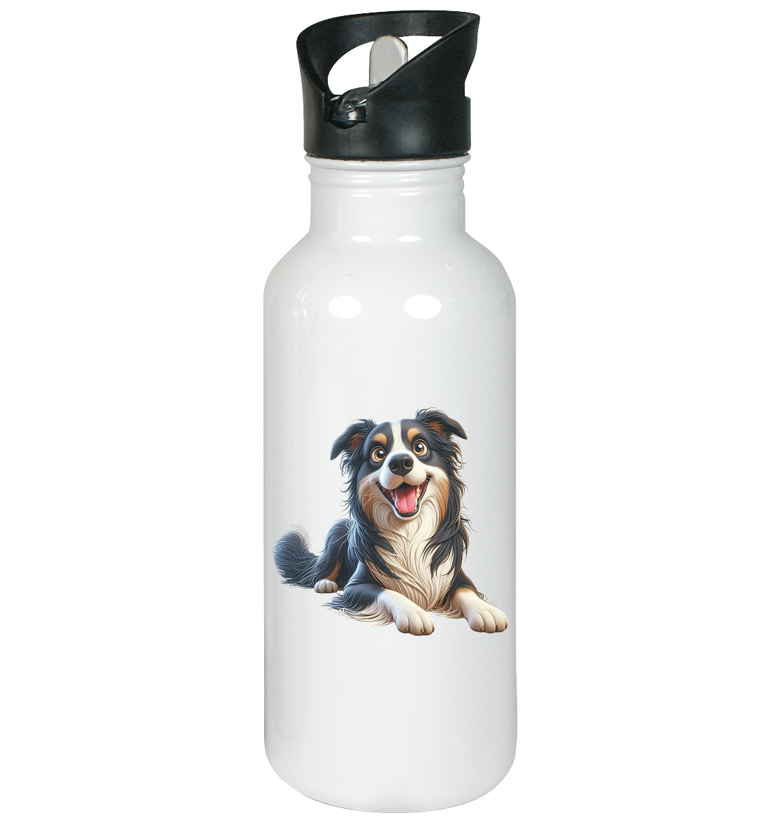 Border Collie Cartoon - personalisierbar - Edelstahl-Trinkflasche