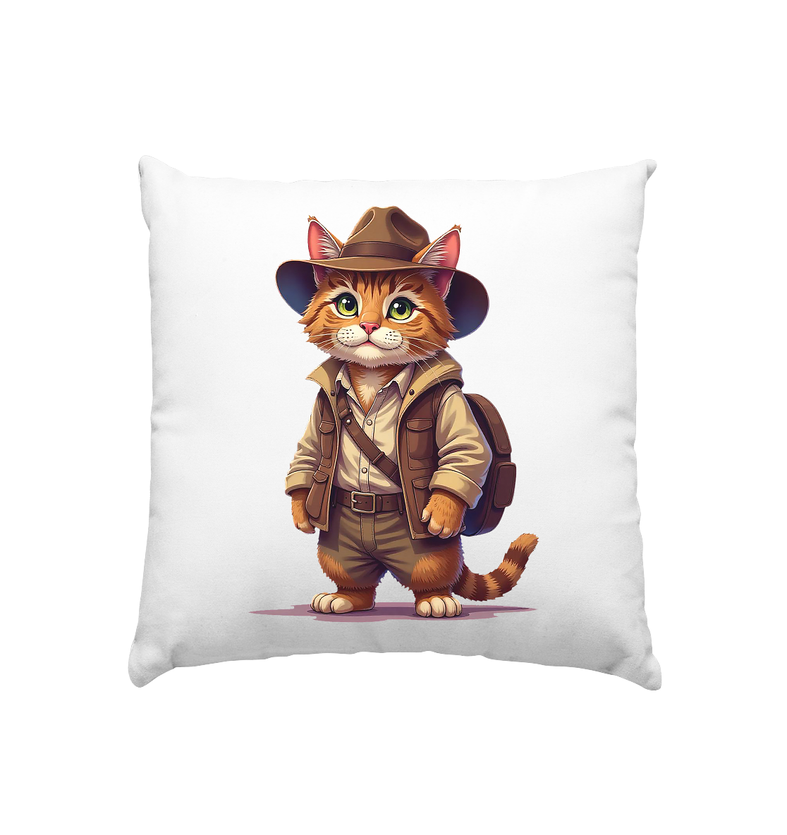 Abenteurer Katze Cartoon  - personalisierbar - Kissen 40x40cm
