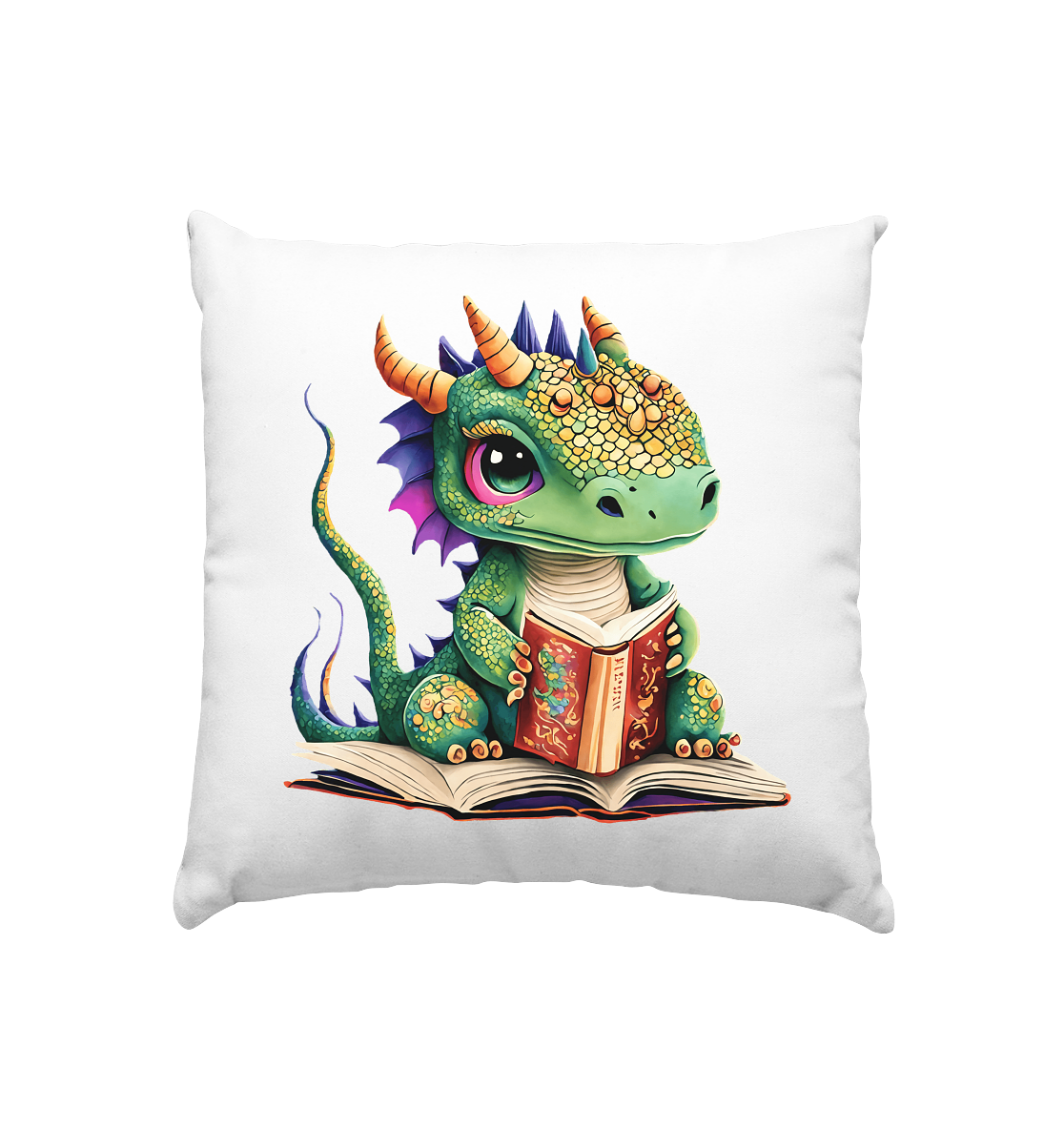 Kleiner lesender Drache -personalisierbar - Kissen 40x40cm