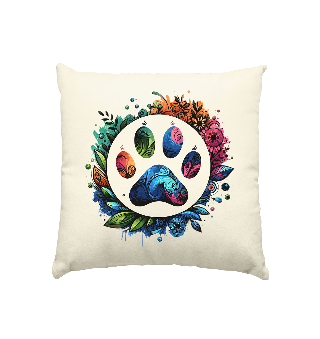 Pfote mit Blumendesign - Kissen natur 40x40cm