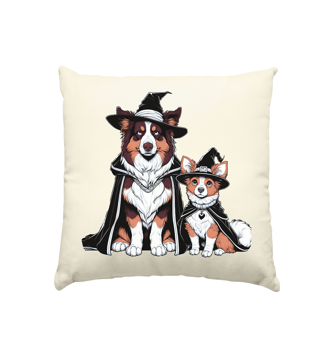 Halloween Wizard Hunde Terrier und Australian Sheppard  - Kissen natur 40x40cm