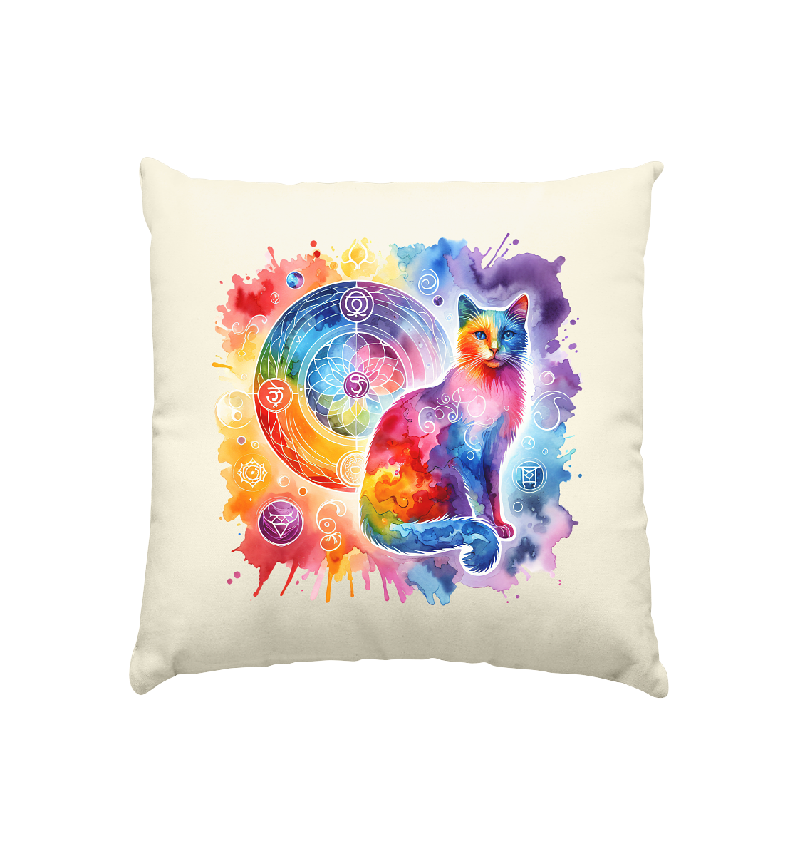 Ein Shakra Design mit Katze - Kissen natur 40x40cm