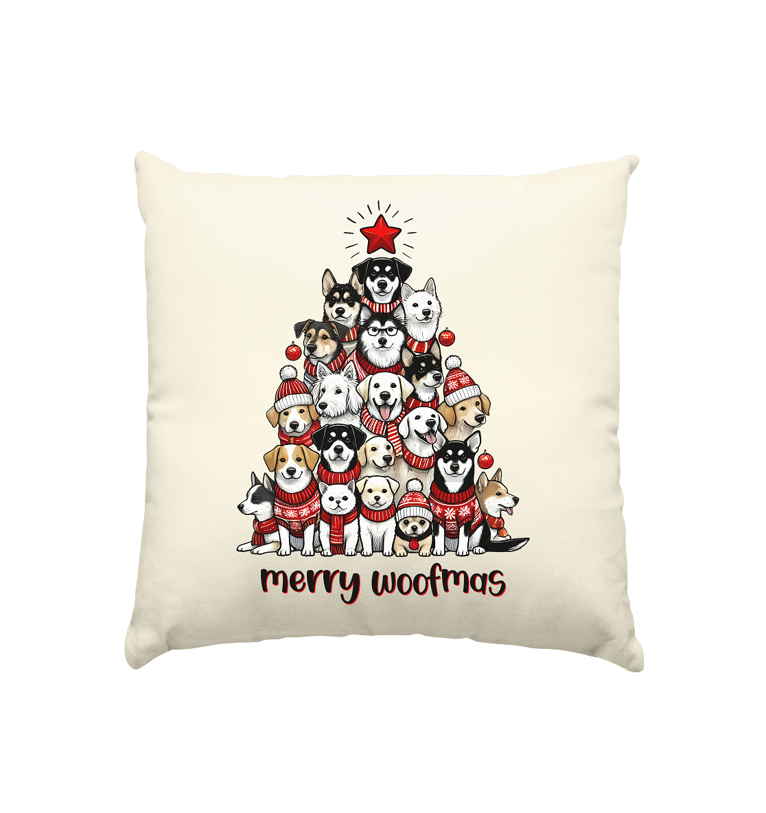 Weihnachten Christmas Hunde Baum Merry Woofmas - Kissen natur 40x40cm