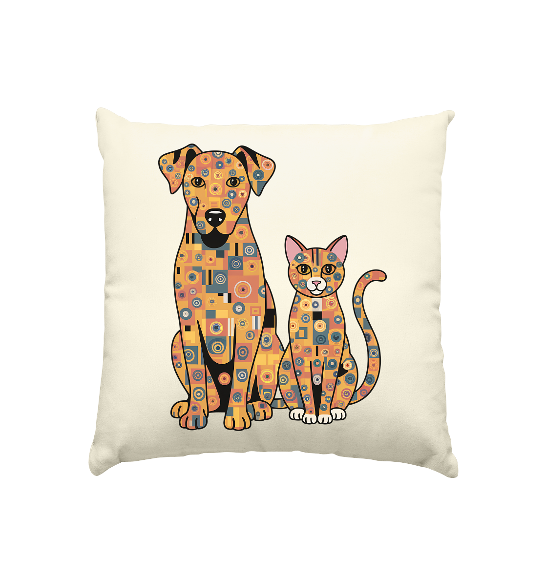 Illustration Hund und Katze in Klimt  Style - Kissen natur 40x40cm