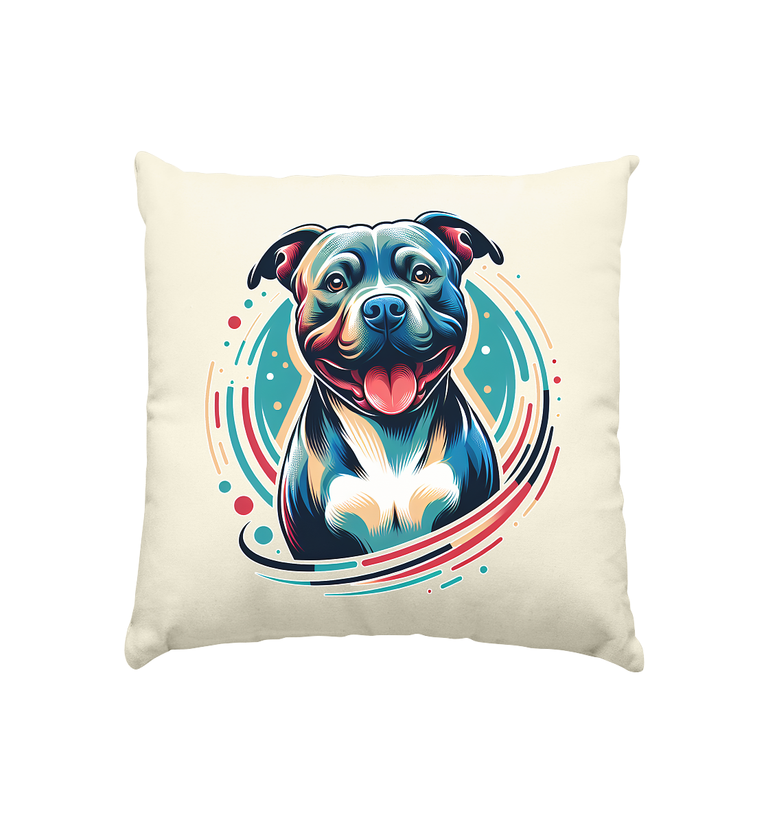 Happy Pittbull / Staffy PopArt - Kissen natur 40x40cm