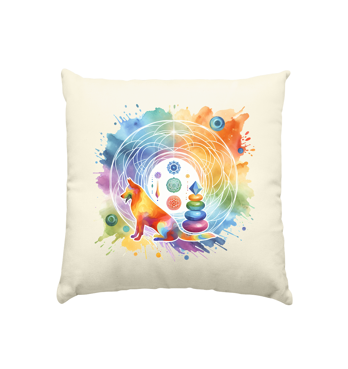 Chakra Art mit Hund Aquarell  - Kissen natur 40x40cm