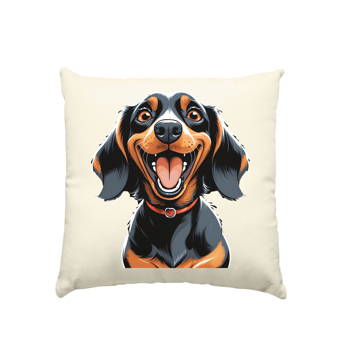 Happy Dackel Cartoon - Kissen natur 40x40cm