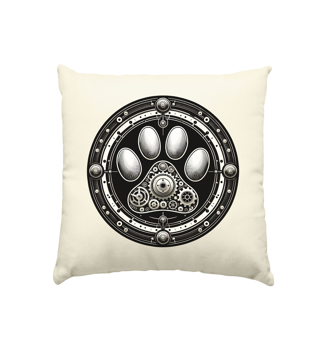 Pfote in Steam Punk Design - Kissen natur 40x40cm