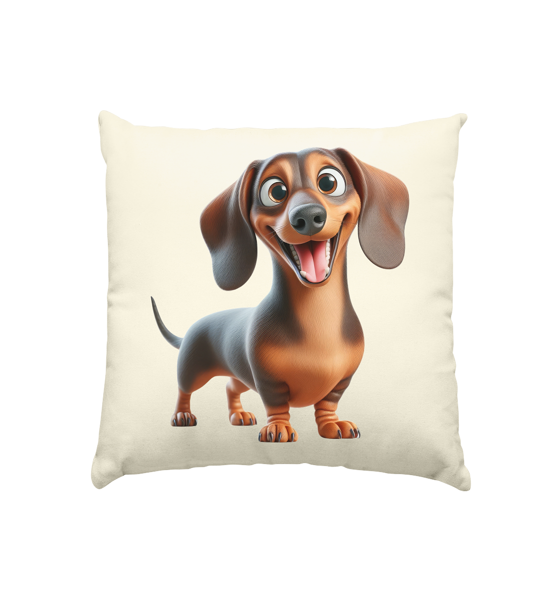 Happy Dackel Cartoon - personalisierbar - Kissen natur 40x40cm