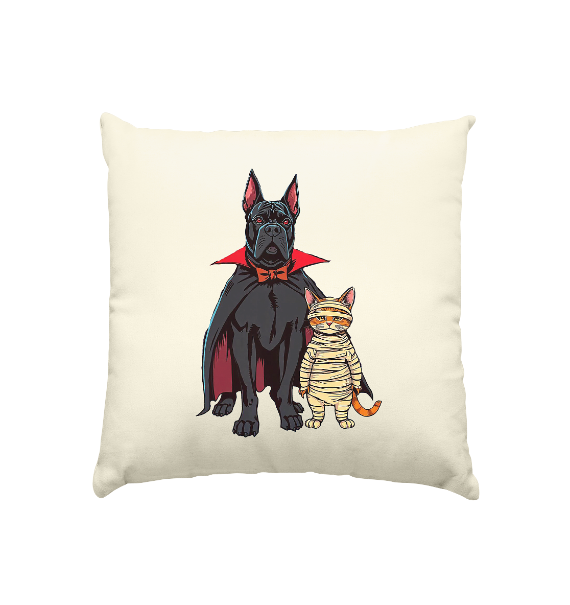 Halloween Cane Corso mit Katze als comic - Kissen natur 40x40cm