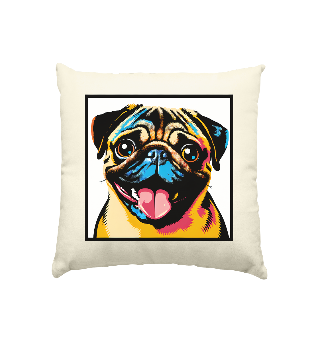 Mops Pop Art - Kissen natur 40x40cm - personalisierbar