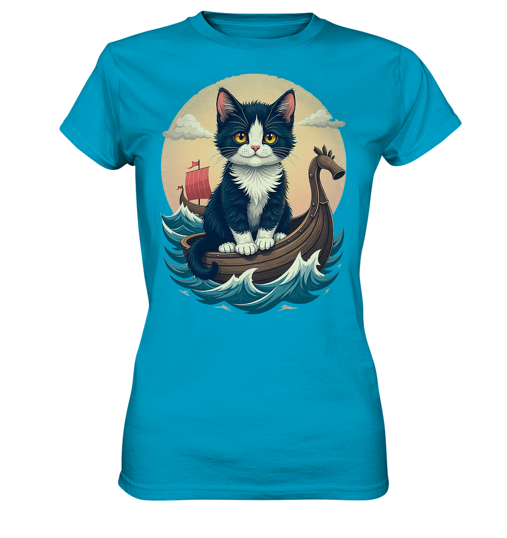 Süsse Katze auf Wikingerschiff Illustration - Ladies Premium Shirt