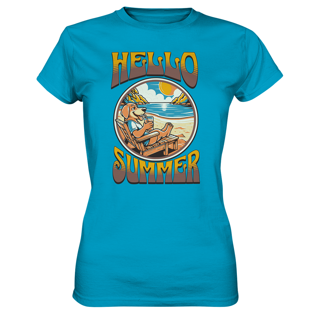 Hello Summer Hund am Strand Retro - Ladies Premium Shirt