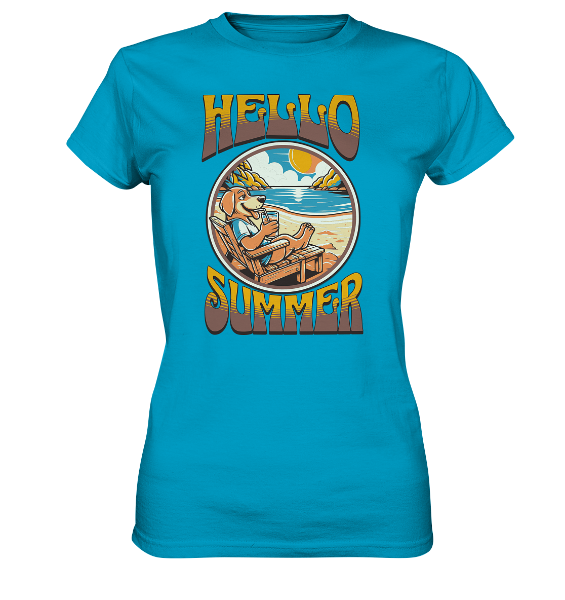 Hello Summer Hund am Strand Retro - Ladies Premium Shirt