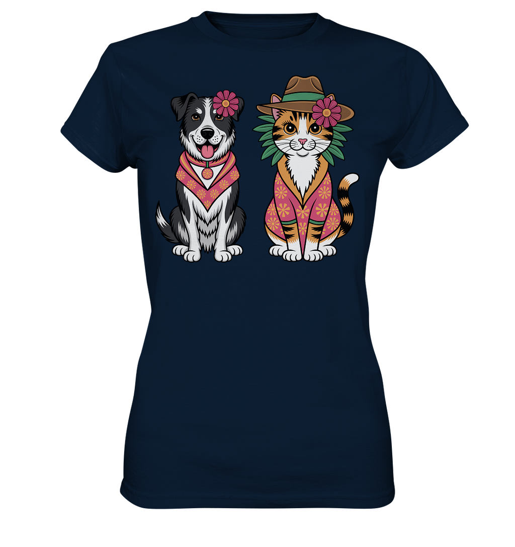 Hund und Katze Illustration Kahlo style - Ladies Premium Shirt