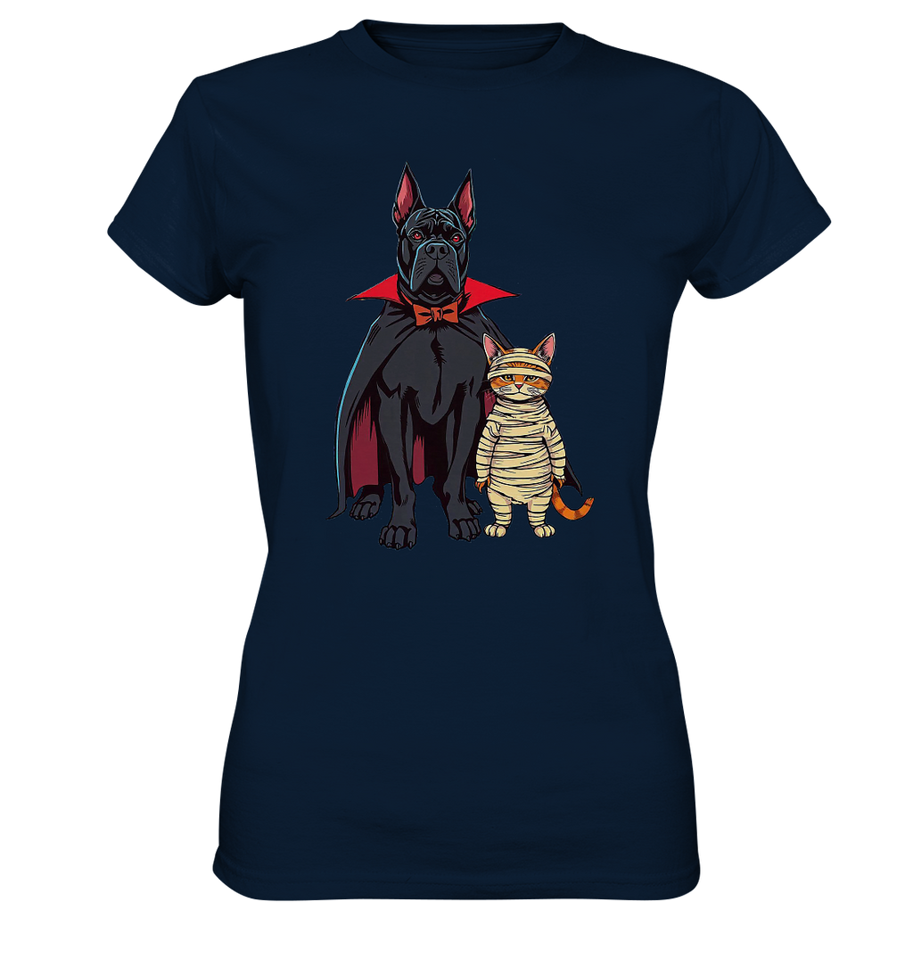 Halloween Cane Corso mit Katze als comic - Ladies Premium Shirt