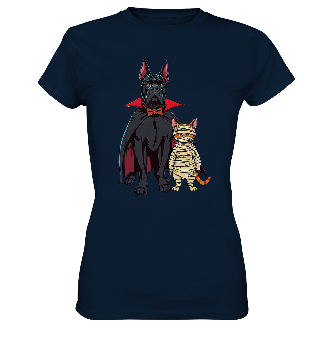 Halloween Cane Corso mit Katze als comic - Ladies Premium Shirt