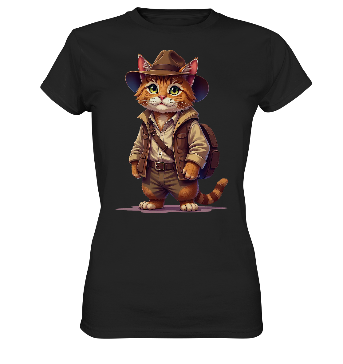 Abenteurer Katze Cartoon  - personalisierbar - Ladies Premium Shirt