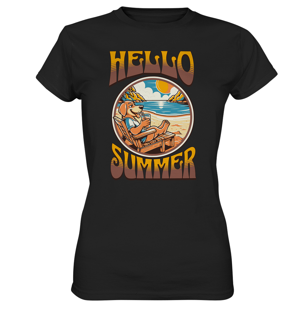 Hello Summer Hund am Strand Retro - Ladies Premium Shirt