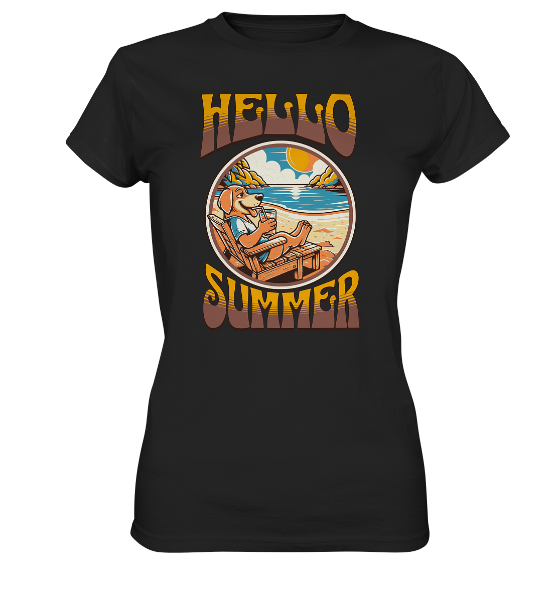 Hello Summer Hund am Strand Retro - Ladies Premium Shirt