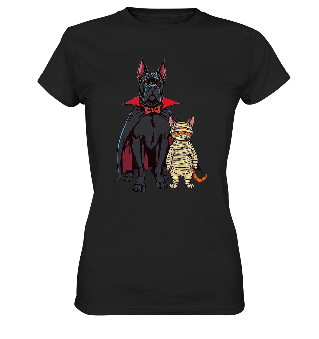 Halloween Cane Corso mit Katze als comic - Ladies Premium Shirt
